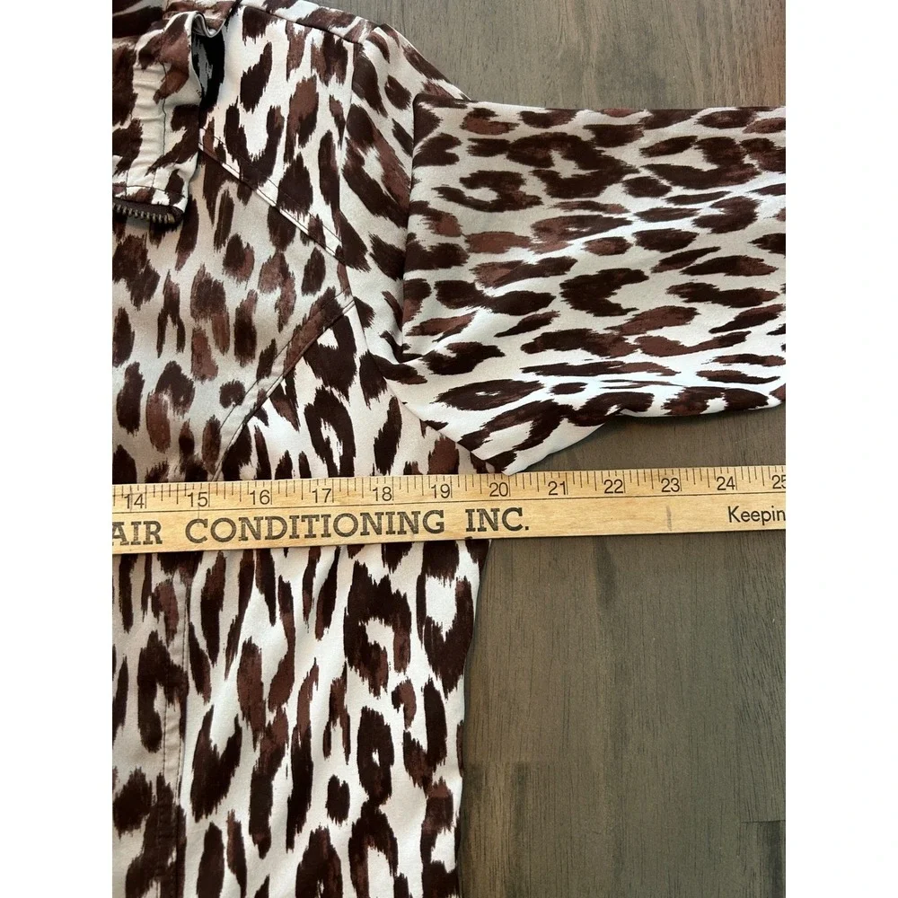 Chicos Weekends Leopard Print Zip Front Jacket Brown Cream 3/4 Sleeve Size 1 M